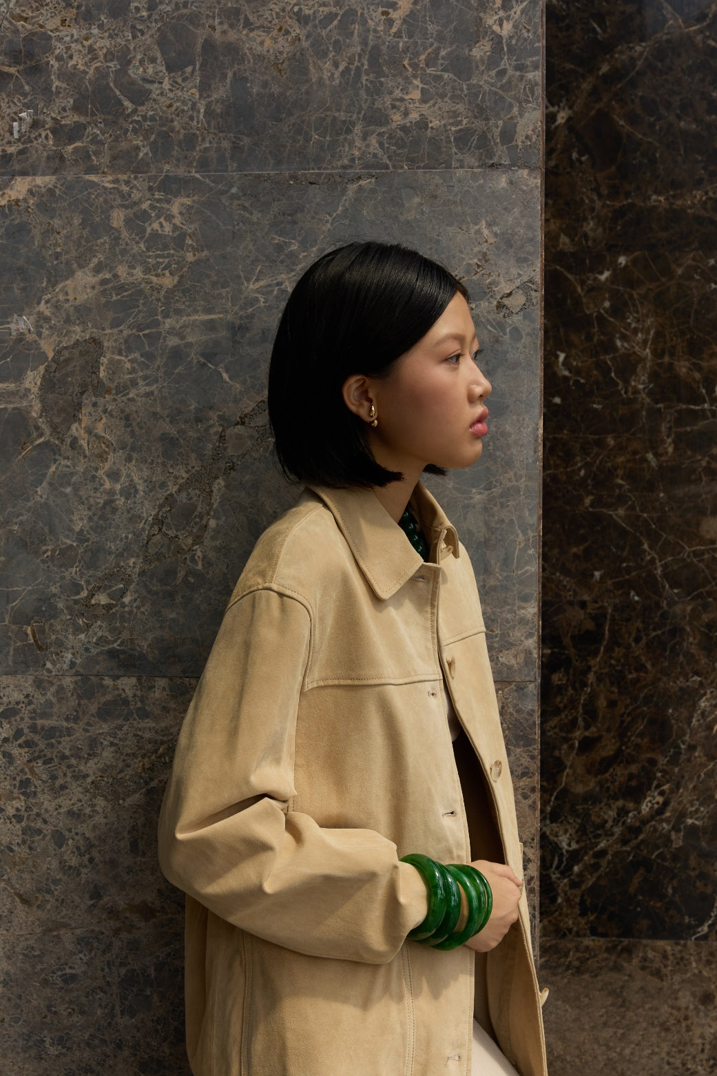 Recycled resin bangle / GREEN AGATE