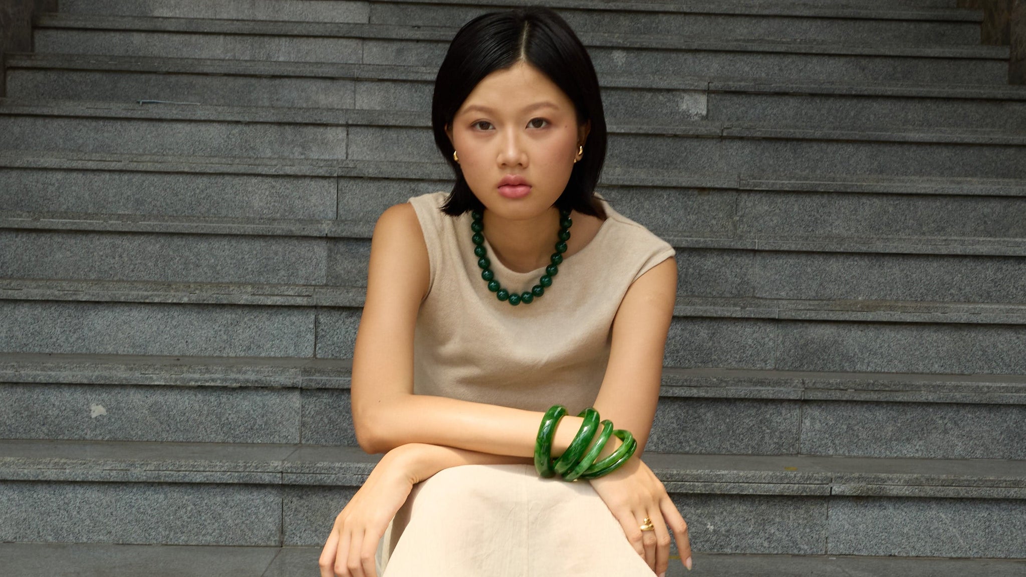 Recycled resin bangle / GREEN AGATE