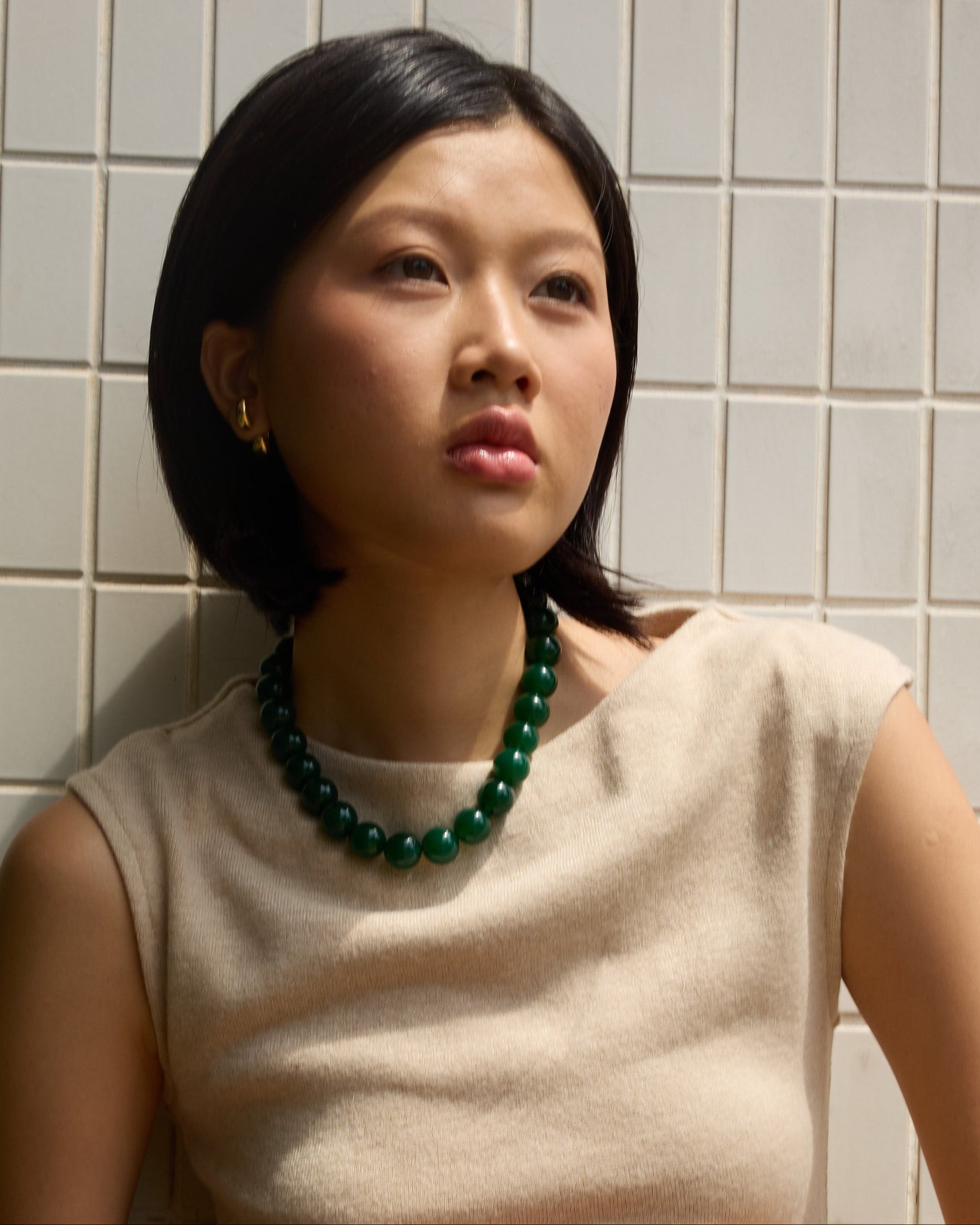 Green agate gold-vermeil necklace /  BOULE