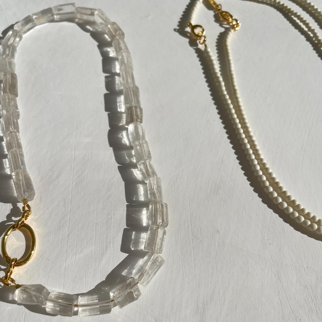 Natural bone Gold-Vermeil necklace /  MINI BOULE