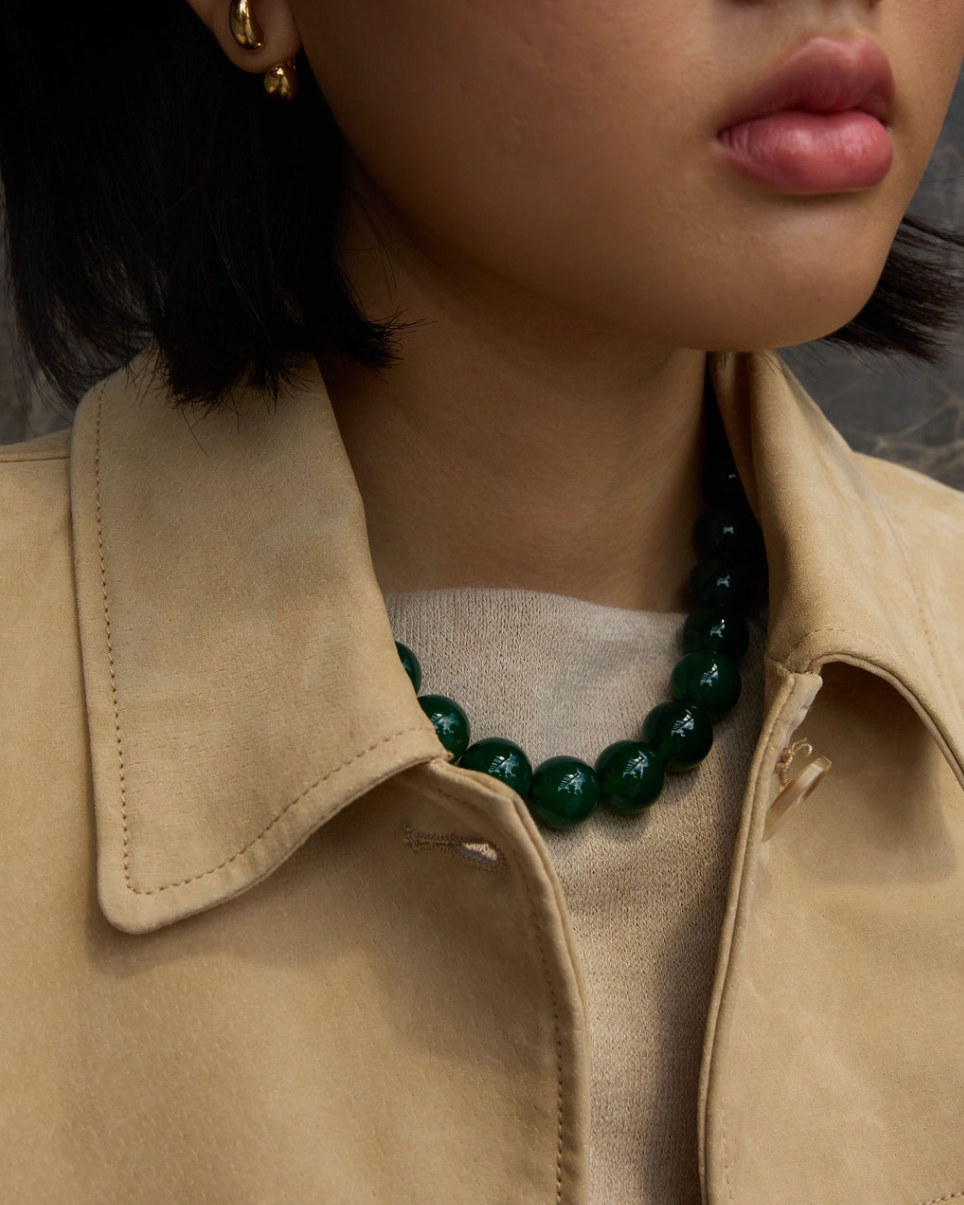 Green agate gold-vermeil necklace /  BOULE