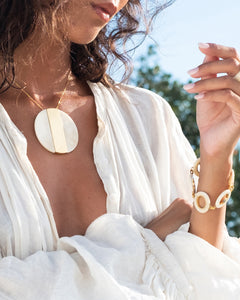 Gold-Vermeil white natural necklace /  MOON
